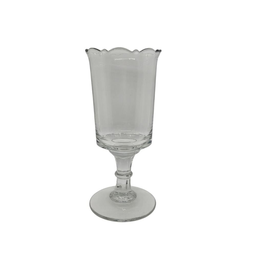 Clear Glass Scalloped Rim Footed Vase Spooner Hurricane Candle Holder
